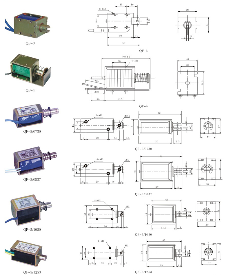QF系列电磁铁外形及安装尺寸