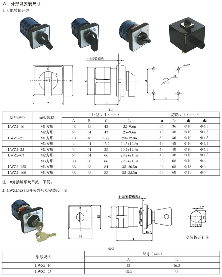 LWZ2系列转换开关外形及安装尺寸